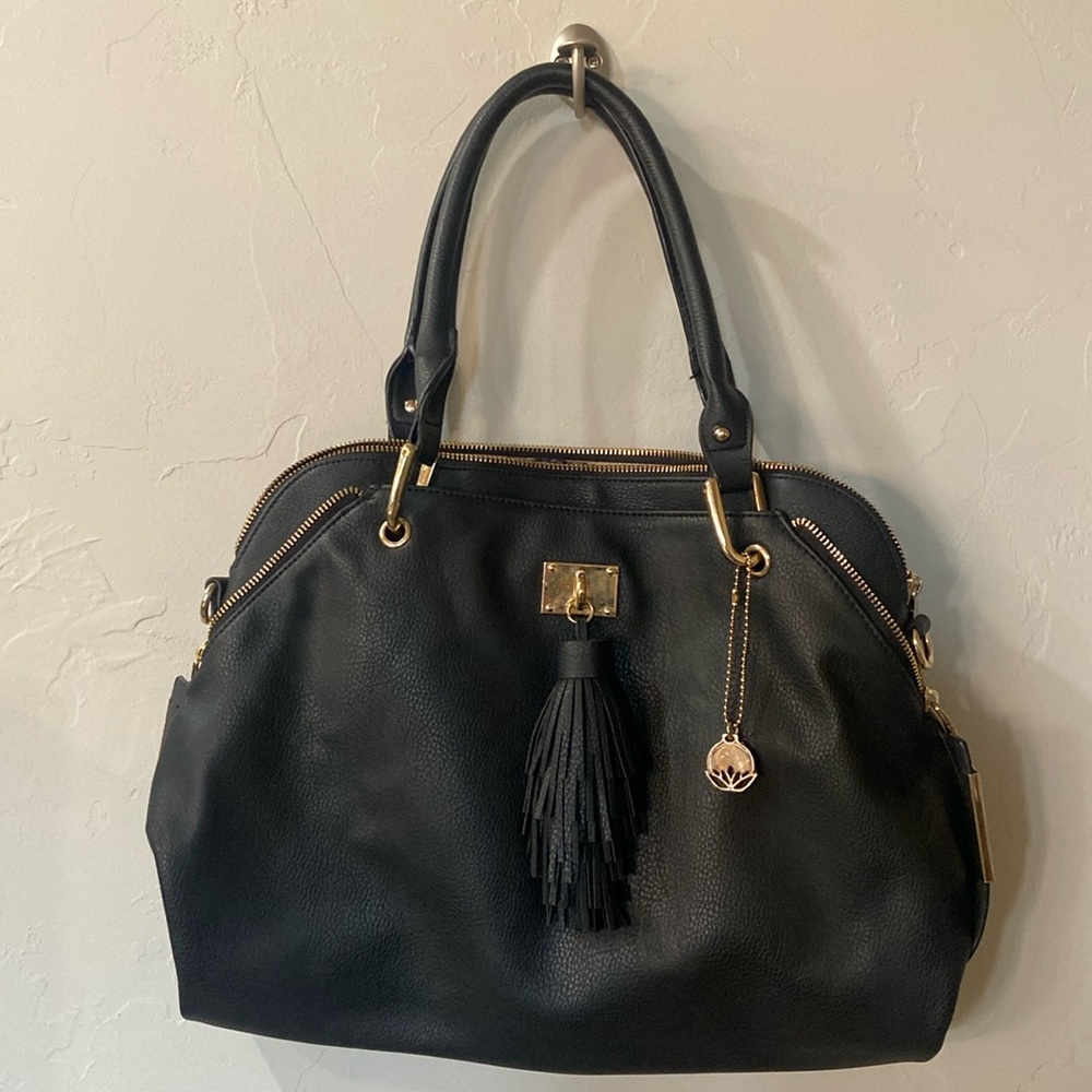 Big Buddha Black Satchel with Gold Details